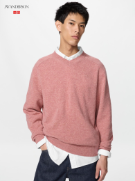 UNIQLO Свитер из шерсти ягнёнка с V-образным вырезом.  фото