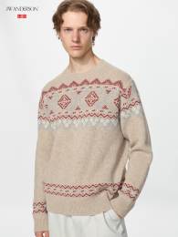 UNIQLO Свитер из шерсти ягнёнка с узором «Фэр-Айл» и круглым вырезом.  фото