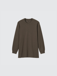 UNIQLO Экстремально тёплая термохлопковая футболка с круглым вырезом и триquarter рукавами.  фото