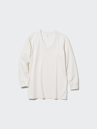 UNIQLO Экстремально теплая термохлопковая футболка с V-образным вырезом и рукавами 3/4.  фото