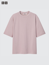 UNIQLO Эйризм Хлопковая Футболка Оверсайз с Рукавом 5/4 (Серый)  фото