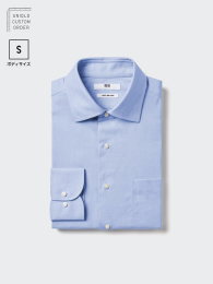 UNIQLO Супер-удобная рубашка без глажки, полуширокий крой, длинный рукав (Размер 38, Голубой)  фото