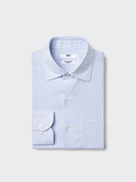 UNIQLO Суперудобная рубашка в полоску, хлопок, полуширокий крой (Размер: 3XL, Цвет: Синий)  фото