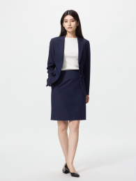 UNIQLO Укороченная эластичная юбка, Миди, Эластичный, Черный, Коричневый, Синий  фото