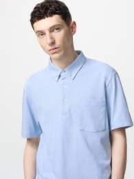 UNIQLO Эйризим Поло-рубашка с пуговицами, Размер: 3XL, Цвет: Голубой  фото
