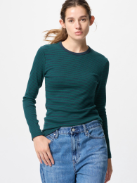 UNIQLO Футболка с круглым вырезом и мягкой ребристой каймой в полоску.  фото