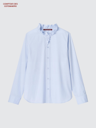 UNIQLO Хлопковая стрейчевая рубашка с оборками (コットンストレッチフリルシャツ) фото