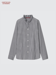 UNIQLO Хлопковая стрейчевая рубашка с оборками  фото