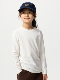 UNIQLO Экстремально теплая термохлопковая футболка с круглым вырезом, Размер 100, Выбеленный  фото