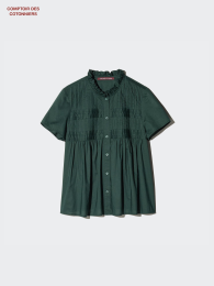 UNIQLO Хлопковая рубашка с оборками, Размер M, Синий  фото