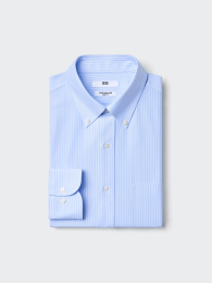 UNIQLO Супер-нейлоновая рубашка slim-fit, без глажки, с пуговицами, в полоску.  фото