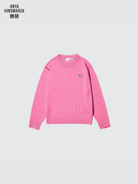 UNIQLO Мериносовый свитер с круглым вырезом (Размеры 100-160, Цвета: Серый, Розовый, Оливковый, Ультрамарин) (メリノクルーネックセーター) фото