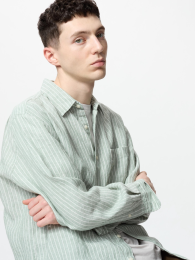UNIQLO Премиальная льняная рубашка в полоску, Синий/Выбеленный, XS-4XL  фото