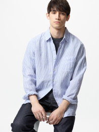 UNIQLO Премиальная льняная рубашка/в полоску  фото