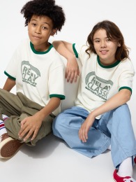 UNIQLO Аэлизмо хлопок с графическим принтом, круглой горловиной (футболка) Размер 100, Выбеленный  фото