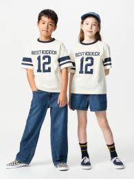 UNIQLO Футболка с круглым вырезом и графическим принтом из хлопка, Ультрамарин, Размер 100(3-4歳)  фото