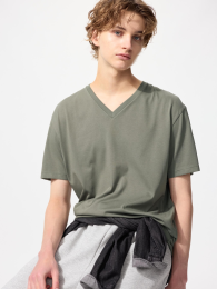 UNIQLO Сухая цветная футболка с V-образным вырезом, Размеры: S-4XL, Цвета: Синий, Черный  фото