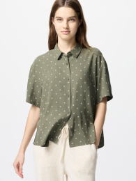 UNIQLO Рубашка из района/с принтом/с коротким рукавом, Цвет: Выбеленный, Размер: XS  фото