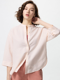UNIQLO Льняная рубашка с воротником-стойкой/с рукавом три четверти.  фото