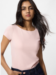 UNIQLO Эйризум хлопковая футболка с низкой спинкой и встроенным бюстгальтером, Размер XS, Розовый  фото
