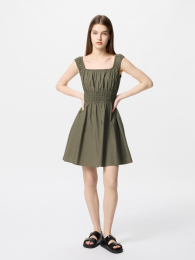 UNIQLO Мини-платье с хлопковым оборком/без рукавов (Оливковый, XL)  фото