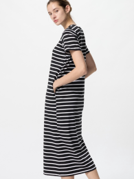 UNIQLO Эйризму хлопковое платье-бра/с коротким рукавом, Черный, XS  фото