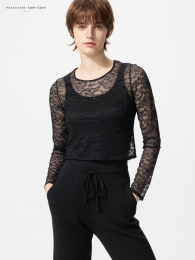 UNIQLO Кружевная футболка (Топ) Черный, Укороченный, Облегающий, Размеры S-XL  фото