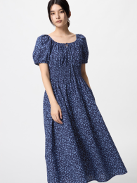 UNIQLO Платье с объемными рукавами, Fit and Flare, Синий, Размер XS  фото