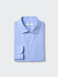 UNIQLO Тонкая хлопковая рубашка полуширокий крой (Синий/Белый, Размеры XS-4XL)  фото