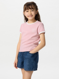 UNIQLO Девочки, мягкий трикотажный мини-футболка, Размер 100, Выбеленный  фото