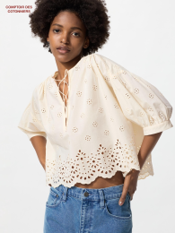 UNIQLO Блузка из хлопка с вышивкой, 5/4 рукав  фото