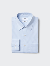 UNIQLO Супер рубашка без утюжки, облегающая, с длинным рукавом, обычный воротник, в клетку (Размеры XS-4XL, Синий)  фото