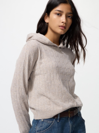 UNIQLO Стираемый трикотажный свитер с капюшоном и косами, Серый, XS  фото