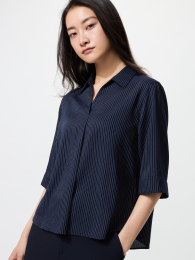 UNIQLO Рубашка-блузка из вискозы в полоску, рукав три четверти, Размер XS, Цвет Ультрамарин  фото