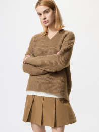 UNIQLO Пушистый свитер с V-образным вырезом, Синий, Размер XS (フラッフィVネックセーター) фото