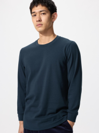 UNIQLO Экстремально теплая термохлопковая футболка с круглым вырезом и 3/4 рукавом.  фото