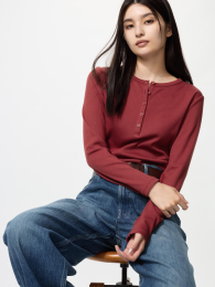UNIQLO Лонгслив с круглым вырезом и длинными рукавами.  - купить