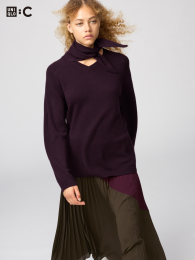 UNIQLO Кашемировый расслабленный свитер с V-образным вырезом и шарфом  фото