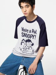 UNIQLO Слошенная футболка с рисунком с арахисом / Оверсайз  фото
