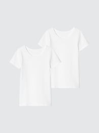 UNIQLO Комплект из 2-х хлопковых базовых топов с U-образным вырезом (Размер 160, Белый/Черный)  фото