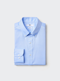 UNIQLO Тонкая Хлопковая Рубашка Оксфорд на Пуговицах, Синий, Размер M  фото
