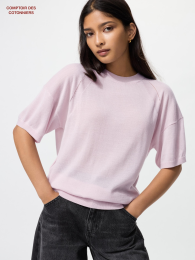 UNIQLO Мериносовый шелковый свитер с короткими рукавами, Размер M, Розовый  фото