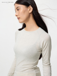 UNIQLO Экстремально теплая термолента кашемир-хлопок, футболка с длинными рукавами с круглым вырезом.  фото