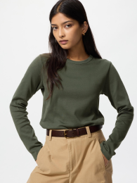 UNIQLO Смуз-стрейчевый хлопковый лонгслив с круглым вырезом  фото