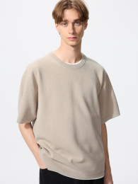 UNIQLO Вязаная футболка с коротким рукавом изミラнориба, пригодная для стирки.  фото