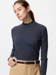 UNIQLO Лонгслив с Высоким Горлом, Полосатый, Ультрамарин, Размер XS  фото