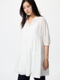 UNIQLO Мини-платье с Т-образной юбкой и А-линией, 3/4 рукав, Белый, XL  фото