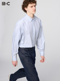 UNIQLO Бродоверсайз рубашка в полоску, Синий, 3XL/4XL  фото