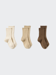 UNIQLO Носки для девочек (комплект из 3 пар) Размер 16-24см, Натуральный  фото