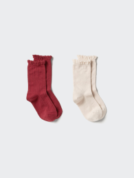 UNIQLO Девочки. Термонаски HEATTECH / набор из 2 пар. (Красный, Размер 20-24) (GIRLS ヒートテックソックス/2足組) фото